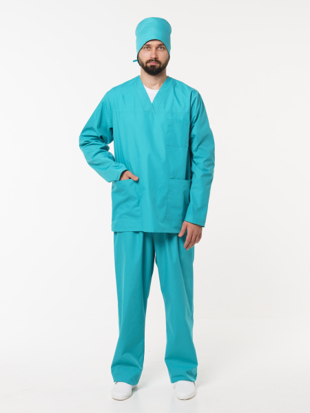 Костюм рабочий универсальный №104 (куртка, брюки) бирюза, ткань смесовая, длинный рукав 