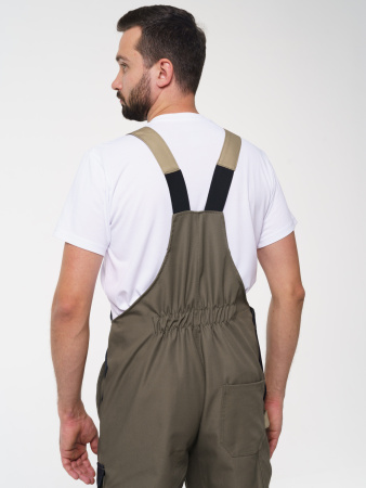 Полукомбинезон рабочий мужской №116 хаки, черный с бежевым, СОП, ткань Канвас