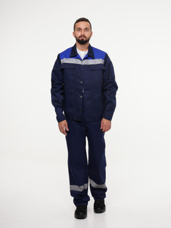 Костюм рабочий мужской №111 (куртка, брюки) тёмно-синий с васильковым (ЧЗ)