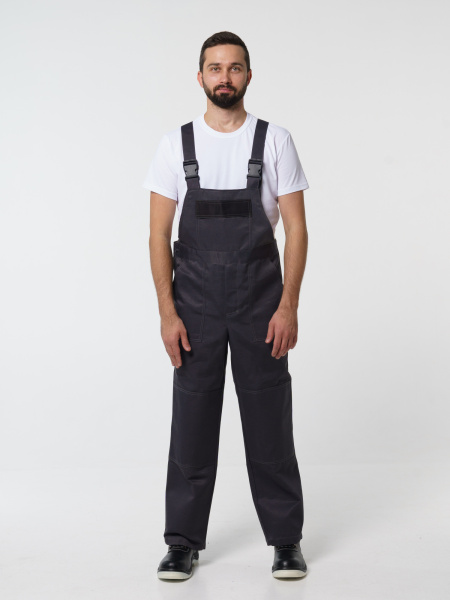 Костюм рабочий мужской №102 (куртка, полукомбинезон) тёмно-серый, черным с лимонным кантом