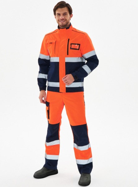 Костюм сигнальный ProfLine Specialist-2 МВО (тк.Смесовая,240) п/к, оранжевый/т.синий