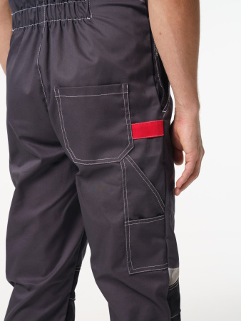 Полукомбинезон рабочий мужской №116 серый, черный, красный, СОП, ткань Rodos