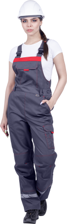Полукомбинезон ХАЙ-ТЕК SAFETY летний женский, серый-красный ПКОМ 674