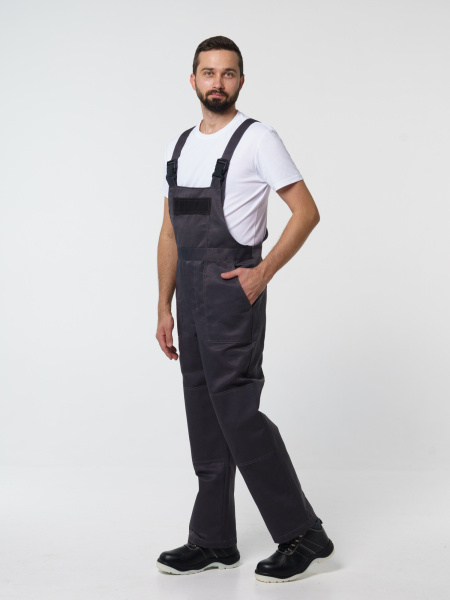 Костюм рабочий мужской №102 (куртка, полукомбинезон) тёмно-серый, черным с лимонным кантом