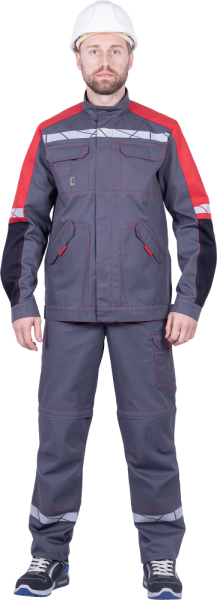 Куртка ХАЙ-ТЕК SAFETY летняя серый-чёрный-красн., Томбой, пл. 245 г/м², КУР 1600