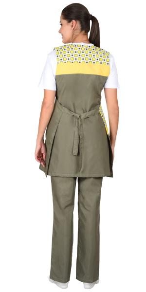 Комплект "ГАЛАТЕЯ" женский: фартук, брюки оливковый с желтым (ЧЗ)