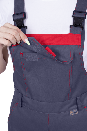 Полукомбинезон ХАЙ-ТЕК SAFETY летний женский, серый-красный ПКОМ 674