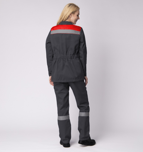 Костюм женский Весна-1 СОП NEW (тк.Смесовая,210) брюки, т.серый/красный