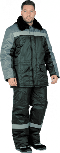 Костюм РЕГИОН зимний, черный-серый Кос 308 Оксфорд 210, пл.110 г/м²