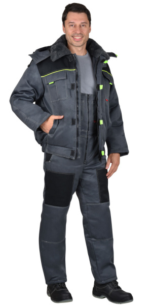 Костюм "ФАВОРИТ" зимний: куртка с п/к,т-серый с черным (с лимон кант) с мех ворот  (ЧЗ)