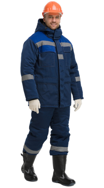 Костюм рабочий мужской утепленный зимний RONTA KS242 с полукомбинезоном темно-синий, васильковый