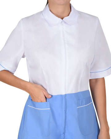 Костюм "Стефани" женский: куртка, брюки, колпак белый с голубым (ЧЗ)