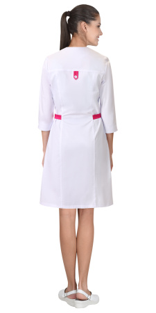 Халат "БРАЙТЛИ" женский белый с фуксией, тк.Твил стрейч (ЧЗ)