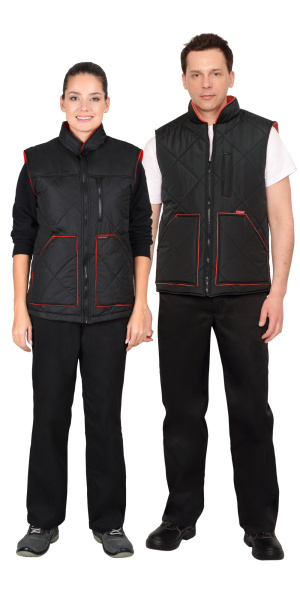 Жилет "ЕВРОПА" удлиненный (на подкладке флис красный) черный (ЧЗ)