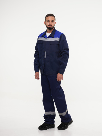 Костюм рабочий мужской №111 (куртка, брюки) тёмно-синий с васильковым (ЧЗ)