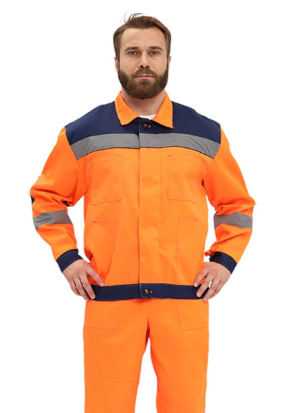 Костюм "ЛЕГИОН" куртка/полукомб. ОРАНЖЕВЫЙ/Т.СИНИЙ, КОС817-461
