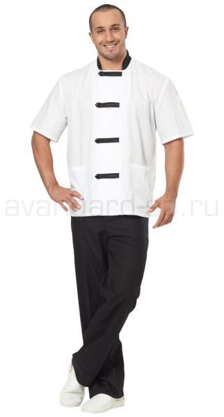Костюм повара мужской "Азия" (цв. белый + черный) (ЧЗ)
