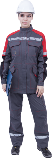 Куртка ХАЙ-ТЕК SAFETY летняя серый-чёрный-красн., женская, Томбой, пл. 245 г/м², КУР 421