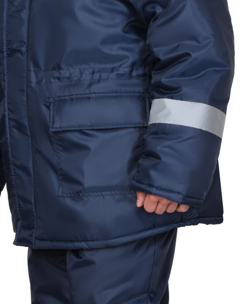 Куртка СИРИУС-БРИГАДИР зимняя, синяя с СОП, мех. ворот, капюшон (утеплитель 600 гр) тк. Оксфорд (ЧЗ)