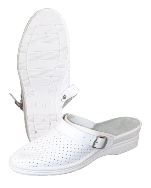 Сабо женские белые, кожа, ПВХ, с ремешком Step