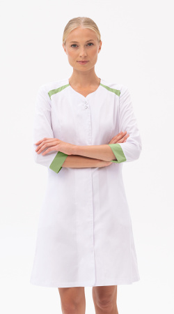 Халат МИРАЖ белый/зеленый тк. Оптима Хал 857  (ЧЗ)